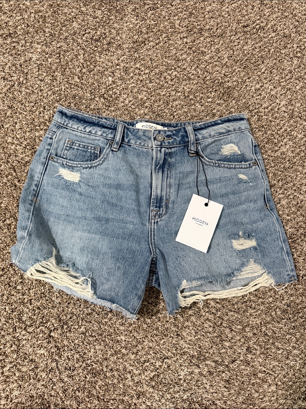 Hidden Denim Distressed Light Blue Jean Shorts